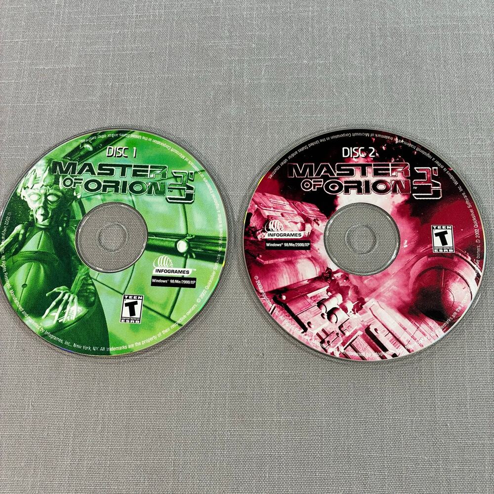 Vintage Master of Orion 3 PC Game Disc 1 & Disc 2 Only Windows XP Infogrames